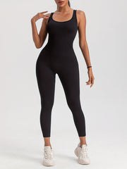 Sleeveless Yoga Jumpsuit Ribbed Square Neck Long Sports Vest Tight Jumpsuit