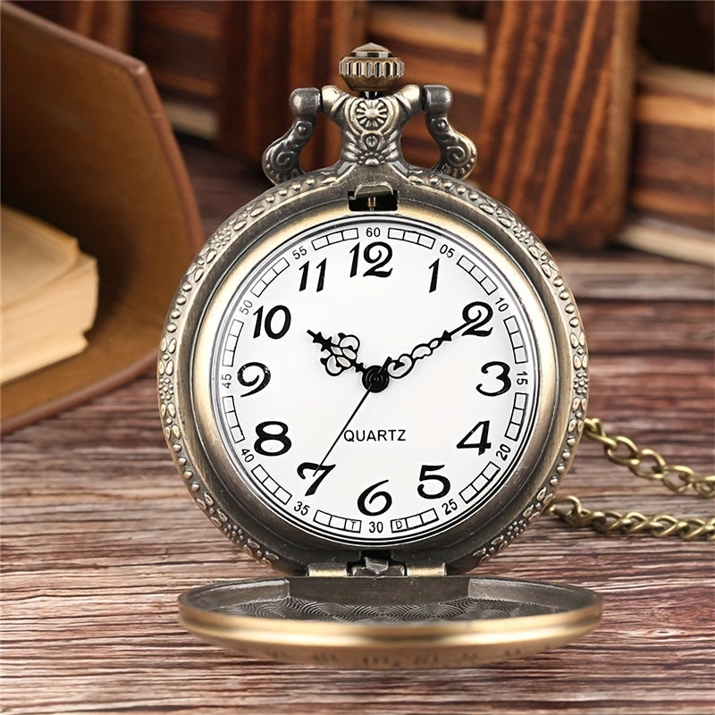 Vintage Bronze Astronomical Round Pointer Quartz Pocket Watch