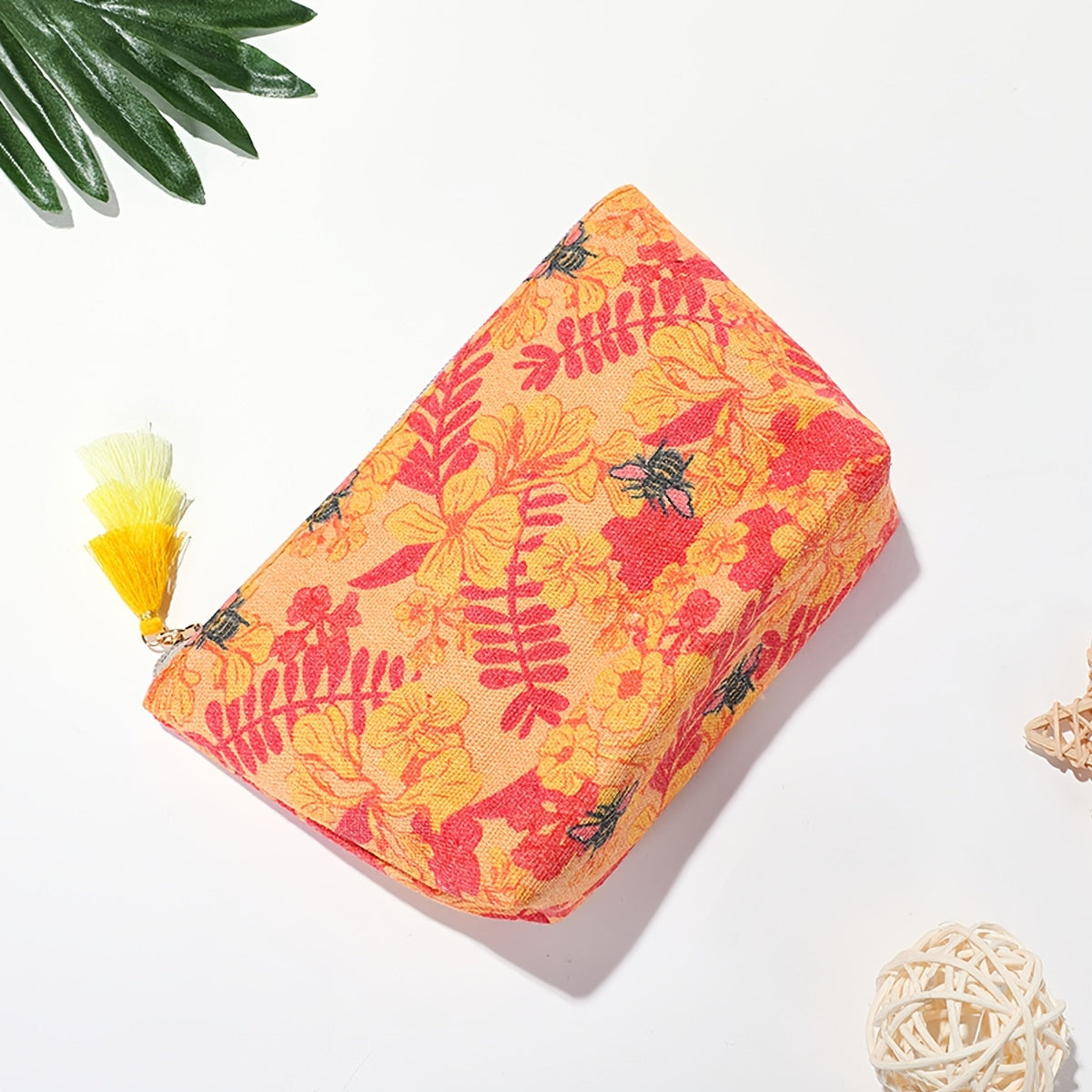 Vintage Floral Pattern Cosmetic Bag Canvas Roomy Zipper Makeup Bag