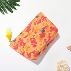 Vintage Floral Pattern Cosmetic Bag Canvas Roomy Zipper Makeup Bag