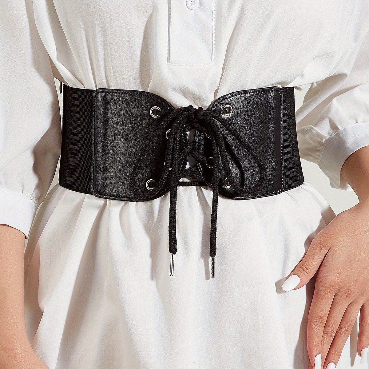 Solid Lace Up Belt Women's Elastic Wide Corset Waistband Dress Belt