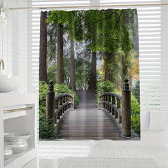 Digital Printed Wooden Bridge Shower Curtain - Bathroom Decor