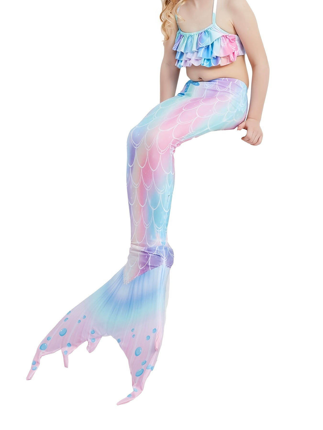 Girls Mermaid Bikini Swimsuit Ruffles Halter Top & Shorts & Bottoms