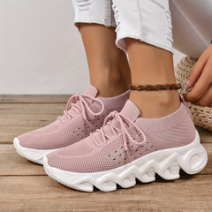 Women's Chunky Knit Sneakers Lace Up Running Sports Shoes