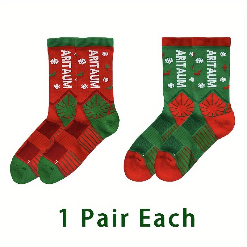 ARITAUM Christmas Socks Men Women Athletic Crew Arch Compression Socks