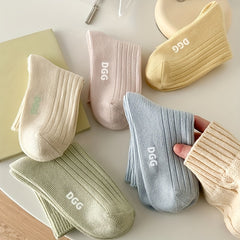 5 Pairs Letter Pattern Ribbed Socks Women's Mid Tube Stockings