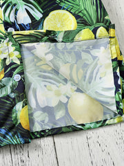 Boys Lemon Leaf & Flower Print Shirt, Summer Vacation Beach Clothes