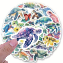 52pcs Marine Life Turtle Stickers Vinyl Reusable Decals Cartoon Designs