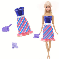 3pcs Doll Clothes Set for 11.5in Doll w/ Short Skirt, Handbag, High Heels