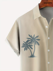 Coconut Tree Print Men's Hawaiian Shirt - Casual Short Sleeve, Chest Pocket