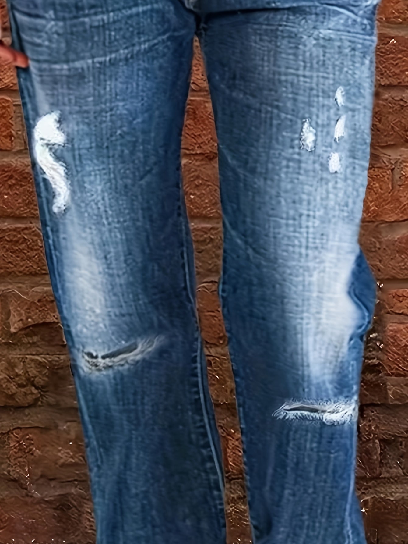 Women's Plus Washed Button Fly Ripped High Rise Wide Leg Jeans