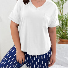 Casual Pajama Top V Neck Short Sleeve Sleepwear Tee