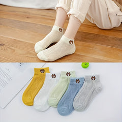 Cartoon Bear Print Crew Socks Women's Stockings