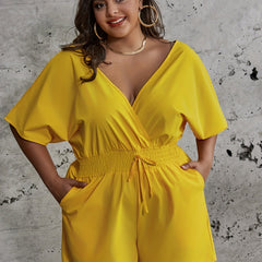Solid Batwing Sleeve Romper with Pockets