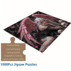 1000pc Pink Winged Angel Skull Adult Educational Puzzle