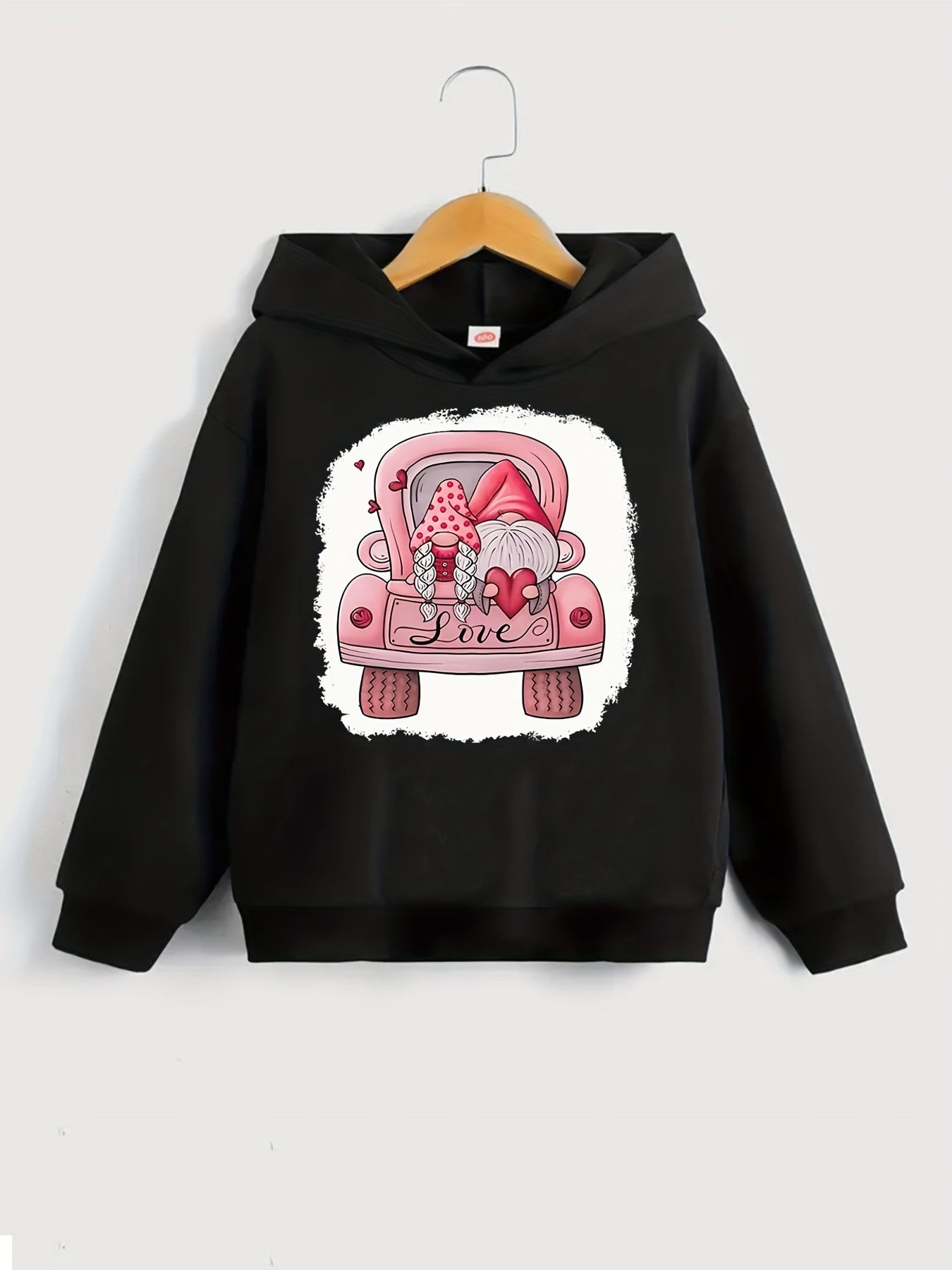 Christmas Truck Print Hooded Sweatshirt Top for Girls