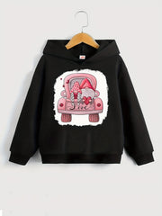 Christmas Truck Print Hooded Sweatshirt Top for Girls
