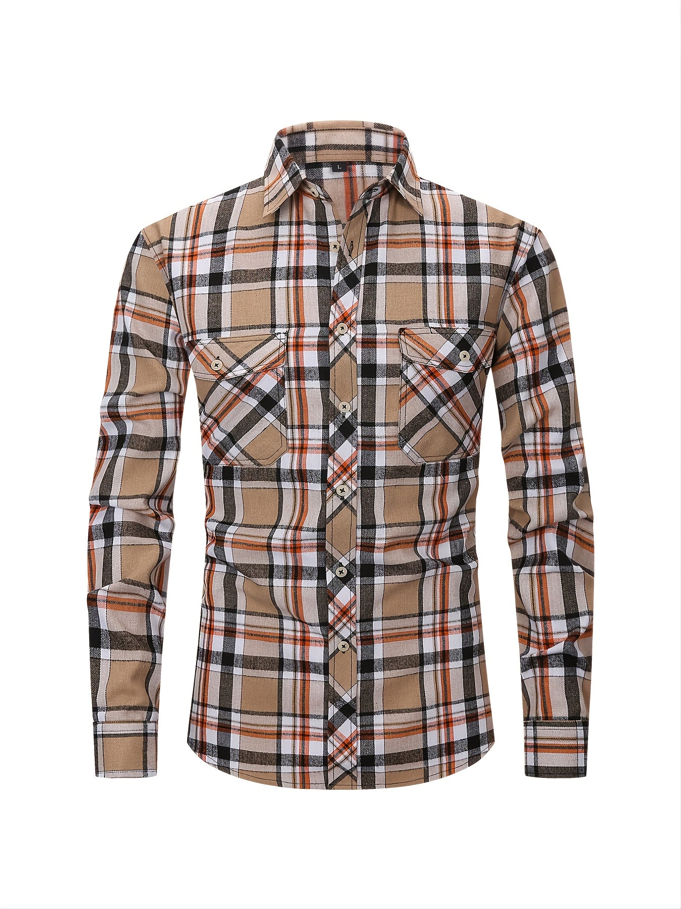 Men's Double Pocket Plaid Shirt for Spring Fall