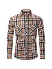 Men's Double Pocket Plaid Shirt for Spring Fall