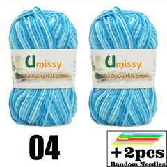 2pcs 50g Melange Yarn & Needles, Fancy Yarn Thread Mix Colors For Hand Knitting