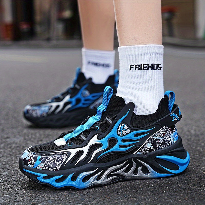 Men's Flame Athletic Slip-on Sneakers with Shoelaces