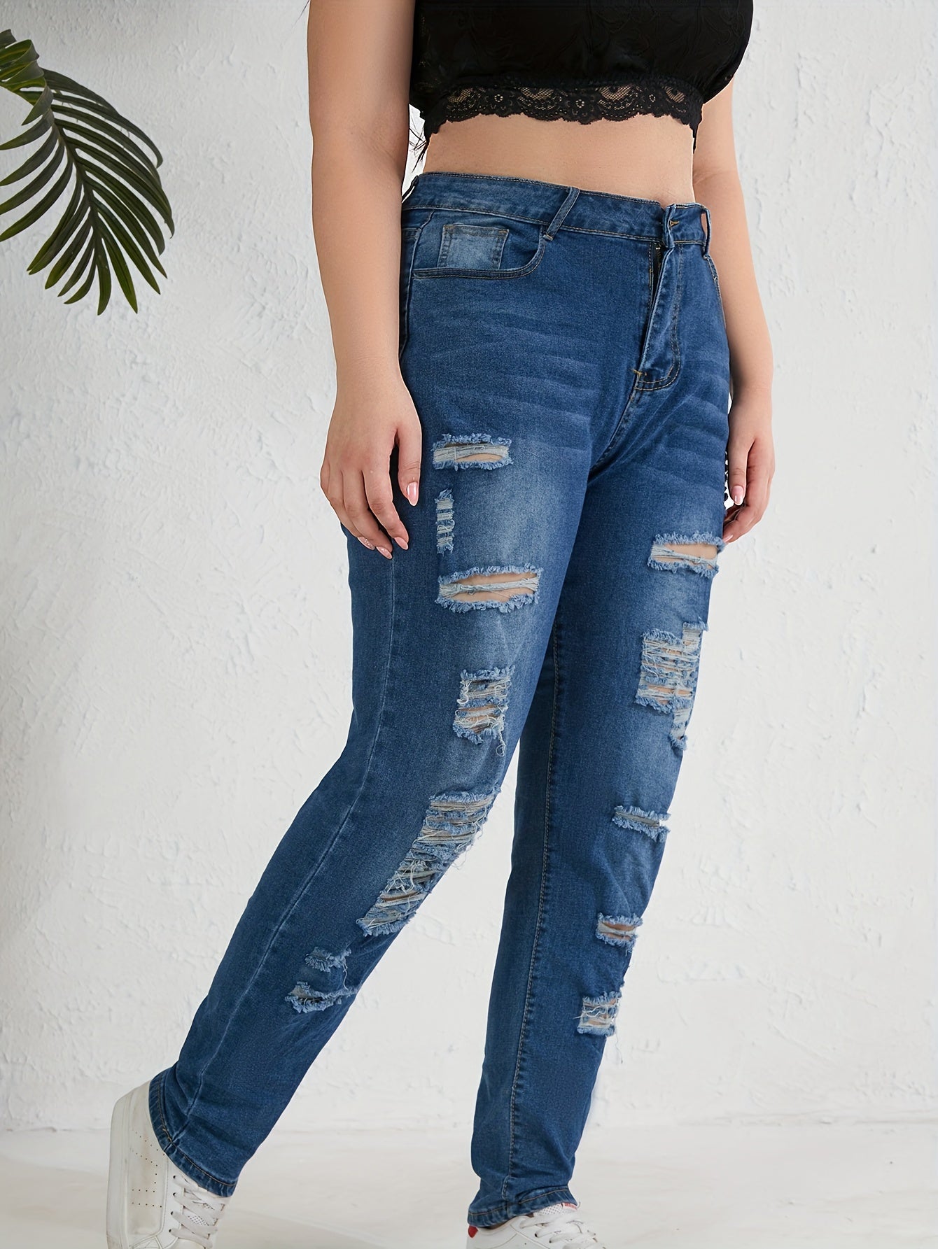 High Rise Skinny Jeans with Ripped Details