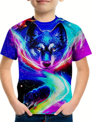 Colorful Wolf Graphic T-shirt for Boys 3D Print Crew Neck Tee