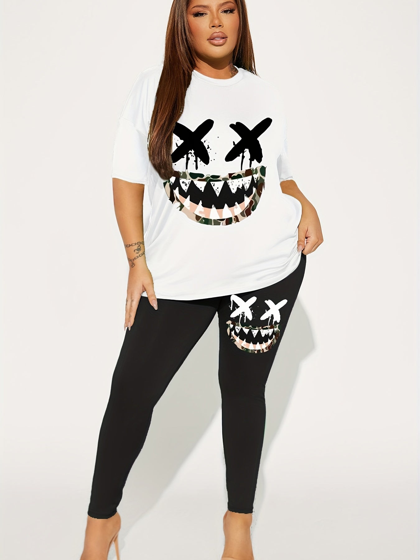 Graphic Print Two Piece Set Short Sleeve T-Shirt & Slim Long Pants