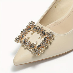 Rhinestone Stiletto Heels, Pointed Toe Dress Pumps