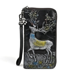 Vintage Leather Women's Wallet with Deer Print Orange & Light Brown