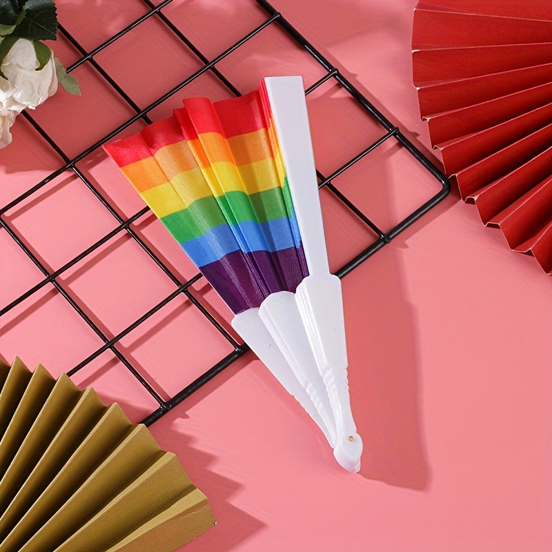 Summer Rainbow Plastic Dance Fan 17 78 Cm Cloth Folding Fan