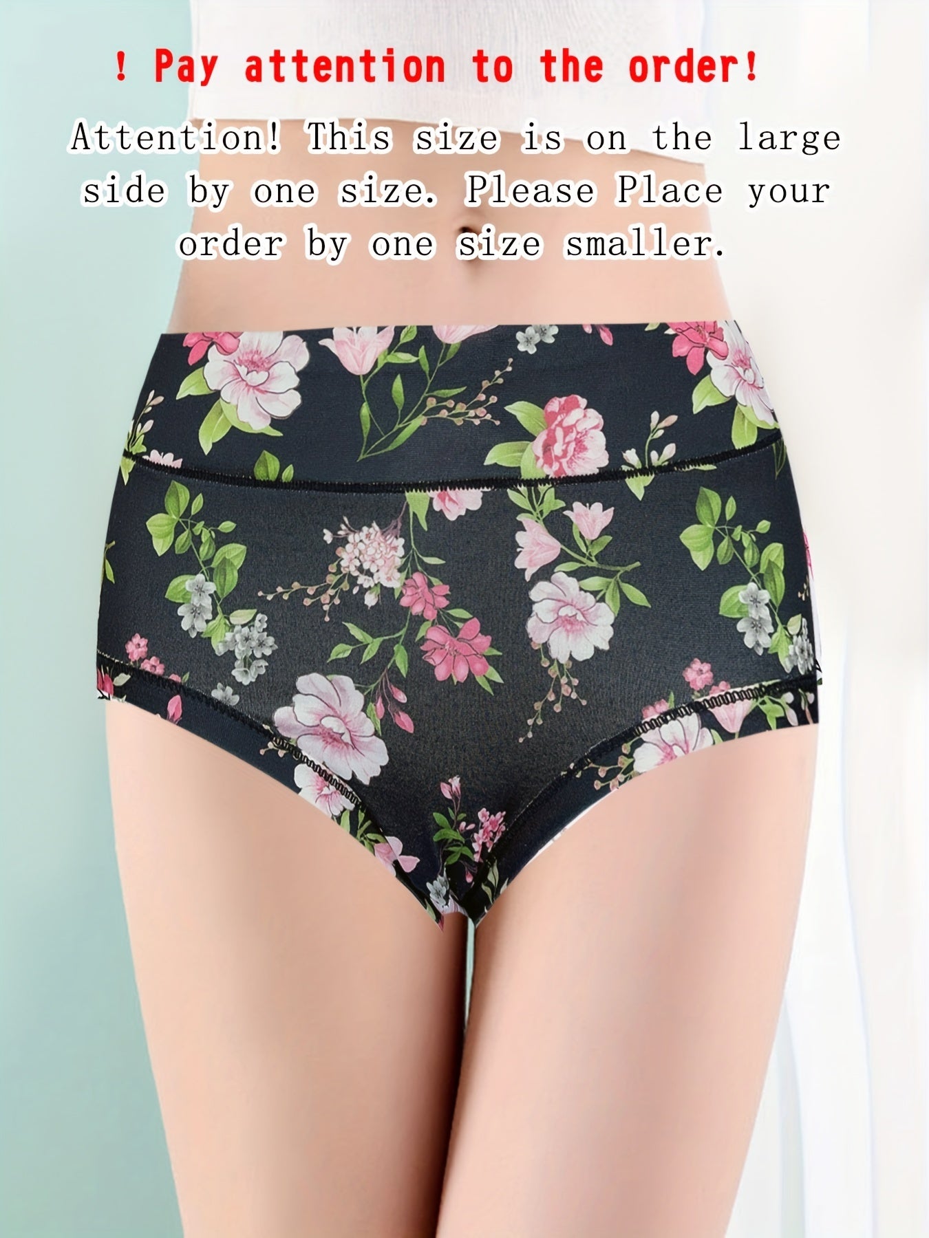 5 Pcs Women's Floral Print Bikini Panties Breathable Plus Size Lingerie