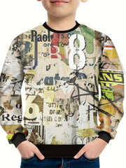 Street Style Pattern Sweatshirt For Kids Pullover Long Sleeve Top