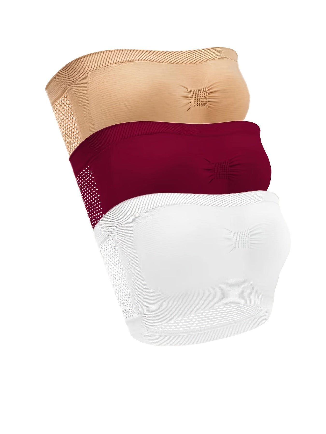 Women's Plus Size Tube Bra Set 3 Pack, Contrast Mesh Strapless Bandeau Bra Set