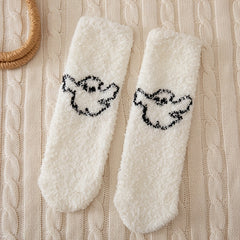 Halloween Pumpkin & Bat Print Socks & Funny Fuzzy Women's Stockings