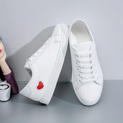 Heart Pattern Lace Up PU Leather Sneakers for Women