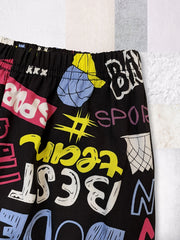 Boys Casual Cartoon Graffiti Print Thin Pants Summer Spring Kids Clothes