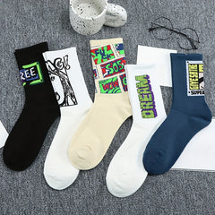 5 Pairs Patterned Men's Mid Tube Socks Streetwear