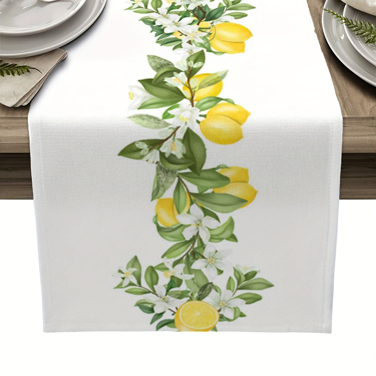 Rustic Lemon Burlap Linen Table Runner 33x182cm