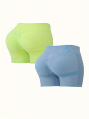 2pcs High Waist Yoga Shorts Slim Fit Butt Lifting Seamless Sports Shorts