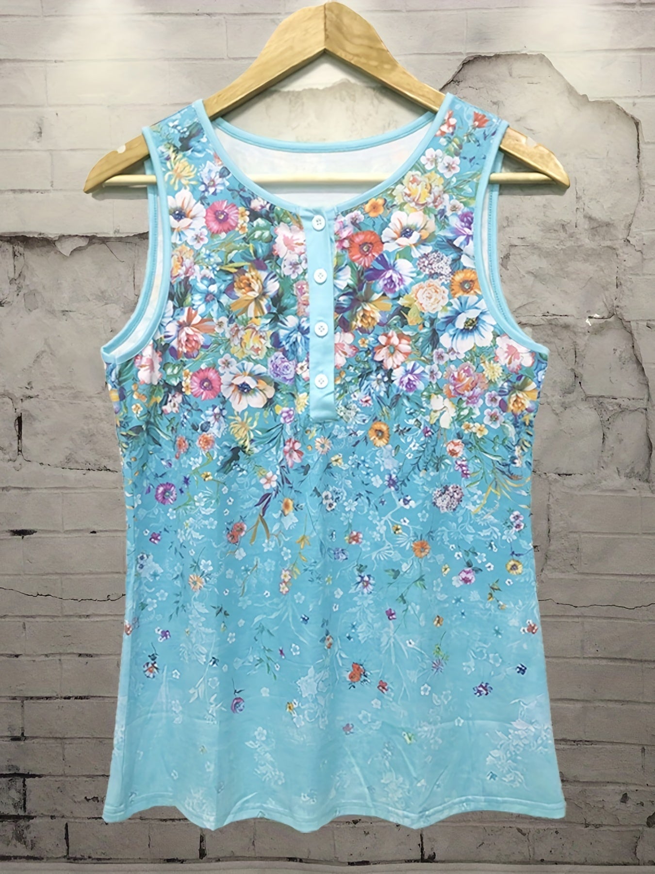 Floral Print Button Front Tank Top Women's Sleeveless Casual Summer Top