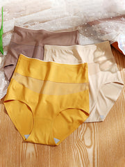 3pcs Mesh Stitching Briefs High Waist Stretchy Panties Women's Lingerie