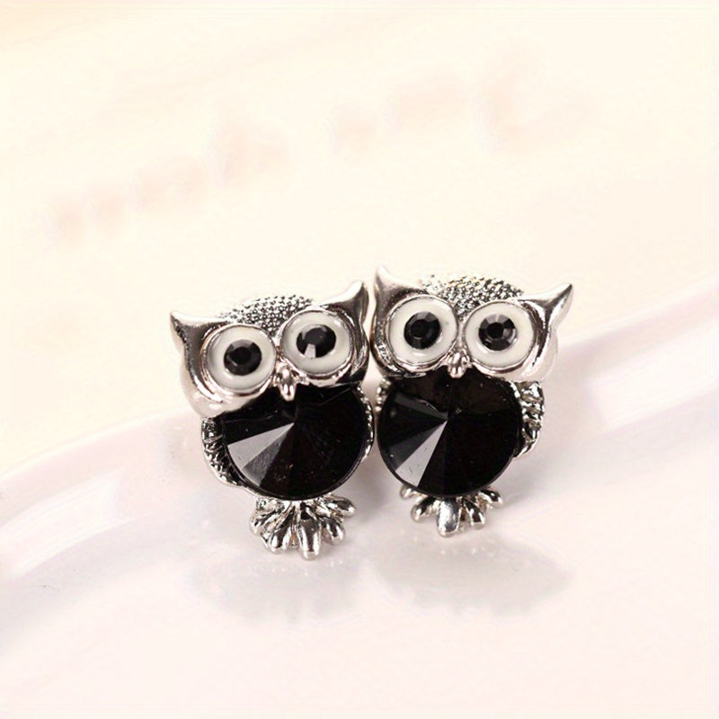 Rhinestone Owl Stud Earrings Decorative Accessories Holiday Gift