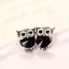 Rhinestone Owl Stud Earrings Decorative Accessories Holiday Gift