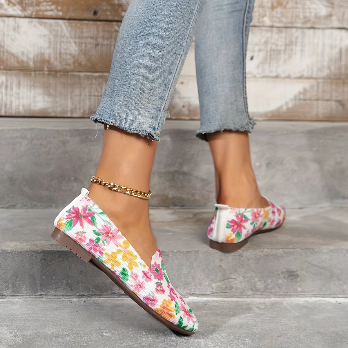 Women's Floral Print Flat Shoes Lightweight Slip On Shoes