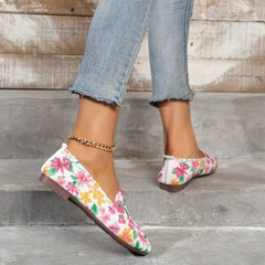 Women's Floral Print Flat Shoes Lightweight Slip On Shoes