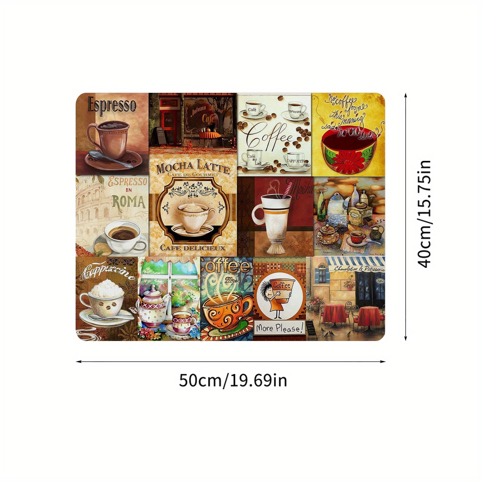 Coffee Printed Dish Drying Mat Soft Rubber Non Slip Absorbent Wear resistant