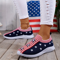 Women's Star & Stripe Pattern Slip on Walking Shoes Independence Flying