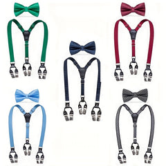 Kids Suspenders Bow Tie Set Y Back Adjustable with 3 Clips