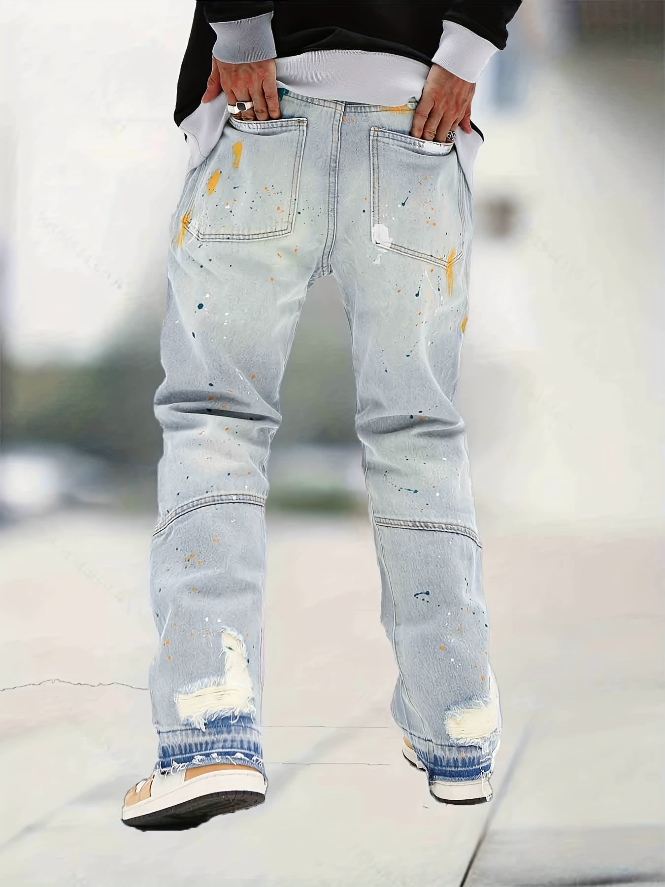 Men's Splatter Print Loose Fit Jeans